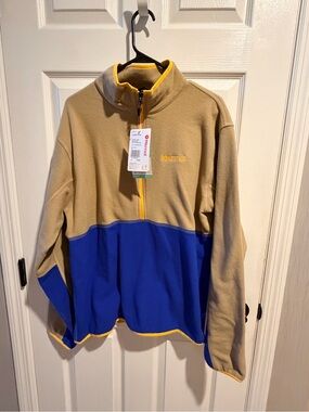 Marmot Tan, Royal Blue and Yellow 1/2 Zip Fleece Jacket